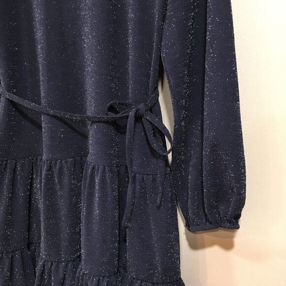 NWT Maurices M Metallic Tiered Long Sleeve Skater Dress Navy Blue Sparkle Party - Picture 5 of 14